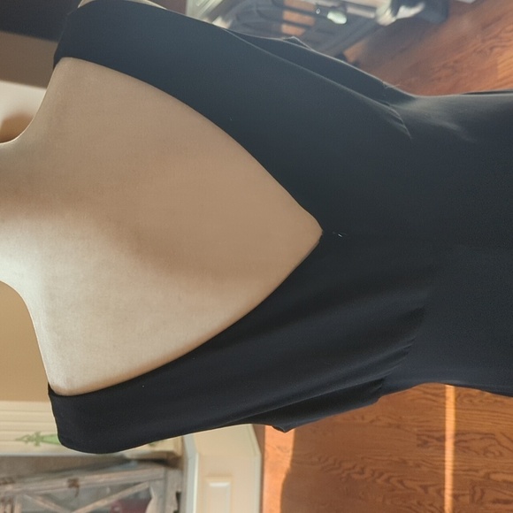 Cachet Gown Black Plunging v neck long Flowy evening gown rhinestone drop Sz 12 - Picture 6 of 9